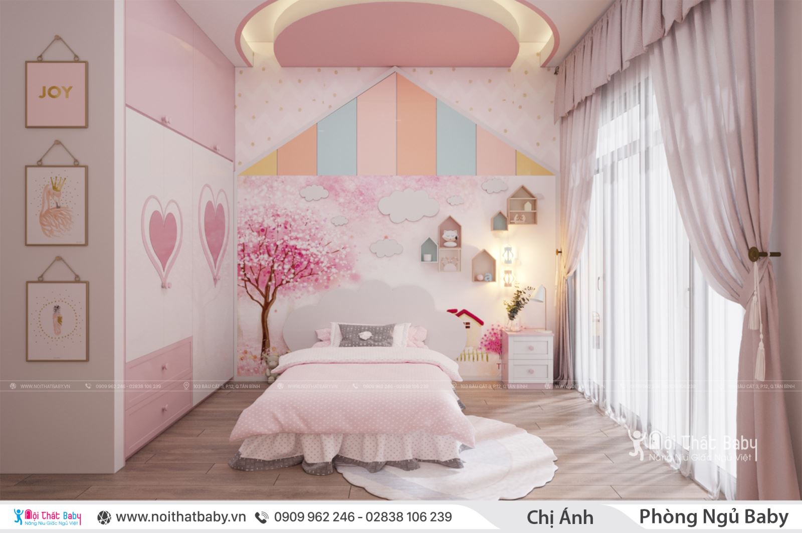 Những mẫu phòng ngủ màu hồng cực đáng yêu cho bé gái